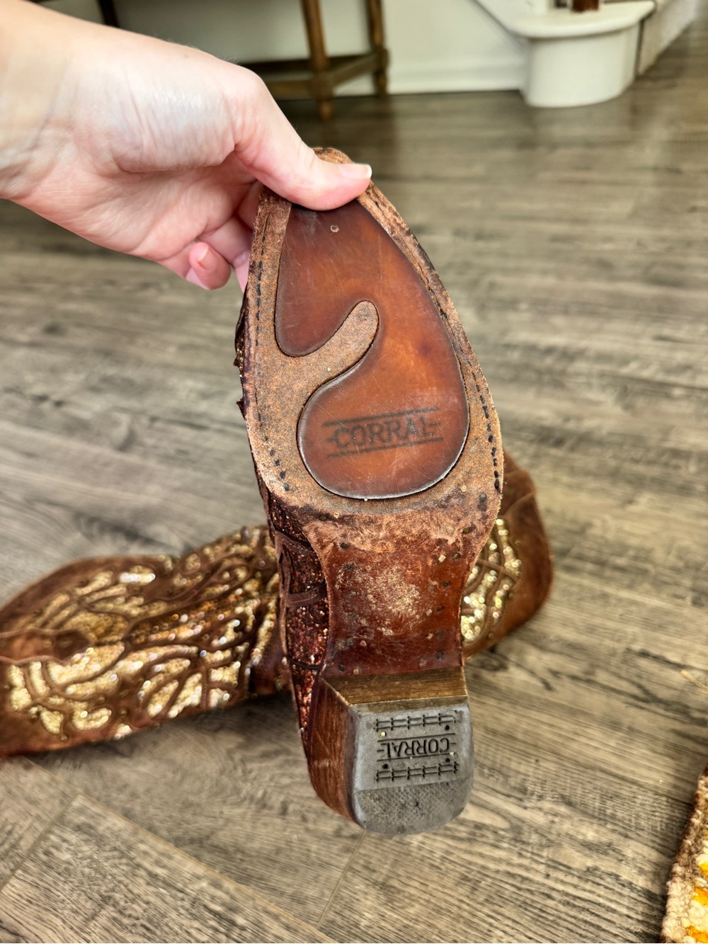 Corral Boots Brown Glitter Western Pointed toe Heeled Cowgirl Boots - Picture 8 of 10